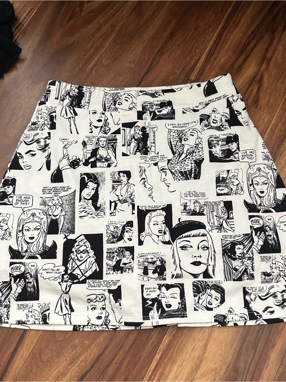Reformation Black and White Comic Print Mini Skirt